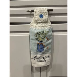 Crochet Top Kitchen Towel- Live simple (leaves and jar)